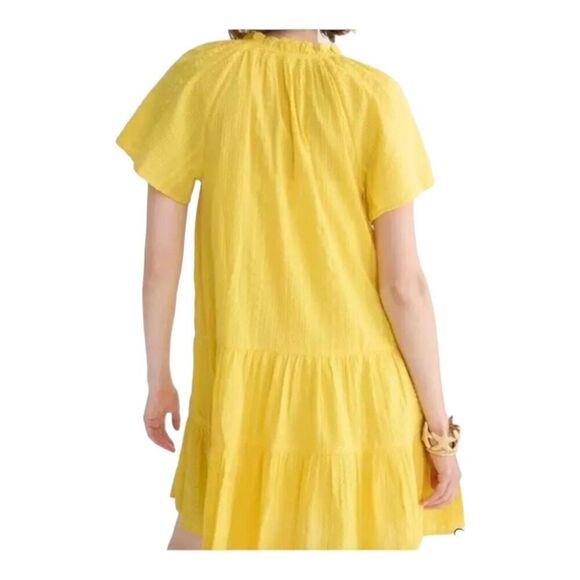 J.Crew Dress Women’s XXL Ruffle-trim tiered in cotton dobby yellow BR466 V-Neck - Picture 8 of 10